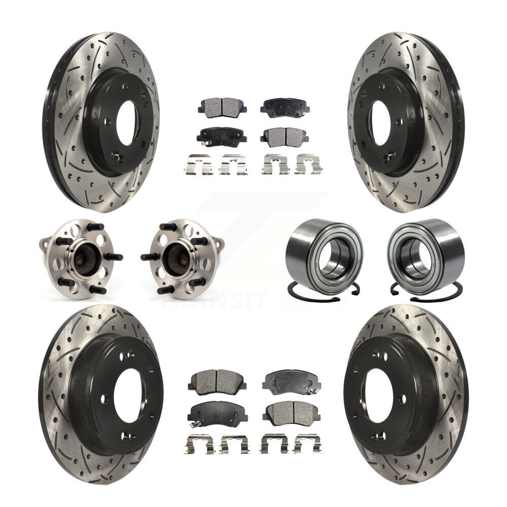Hub Bearing Coated Brake Rotor Pads Front Rear Kit (10Pc) For Hyundai Elantra GT