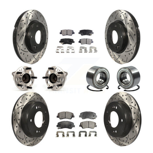 Hub Bearing Coated Brake Rotor Pads Front Rear Kit (10Pc) For Hyundai Elantra GT