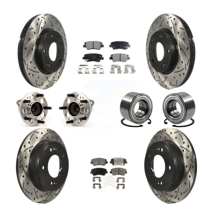 Hub Bearing Coated Brake Rotor Pads Front Rear Kit (10Pc) For Hyundai Elantra GT