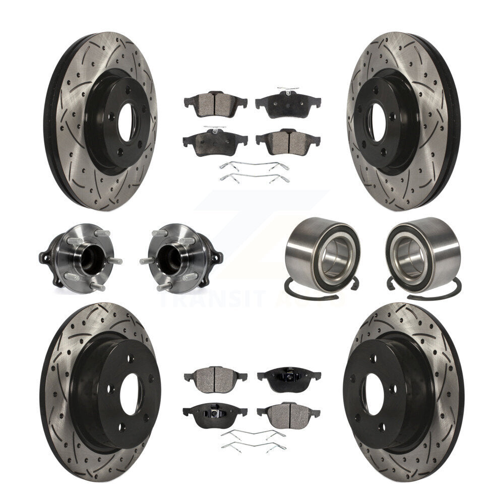 Hub Bearing Coated Brake Rotor & Pad Front Rear Kit (10Pc) For Ford Escape C-Max