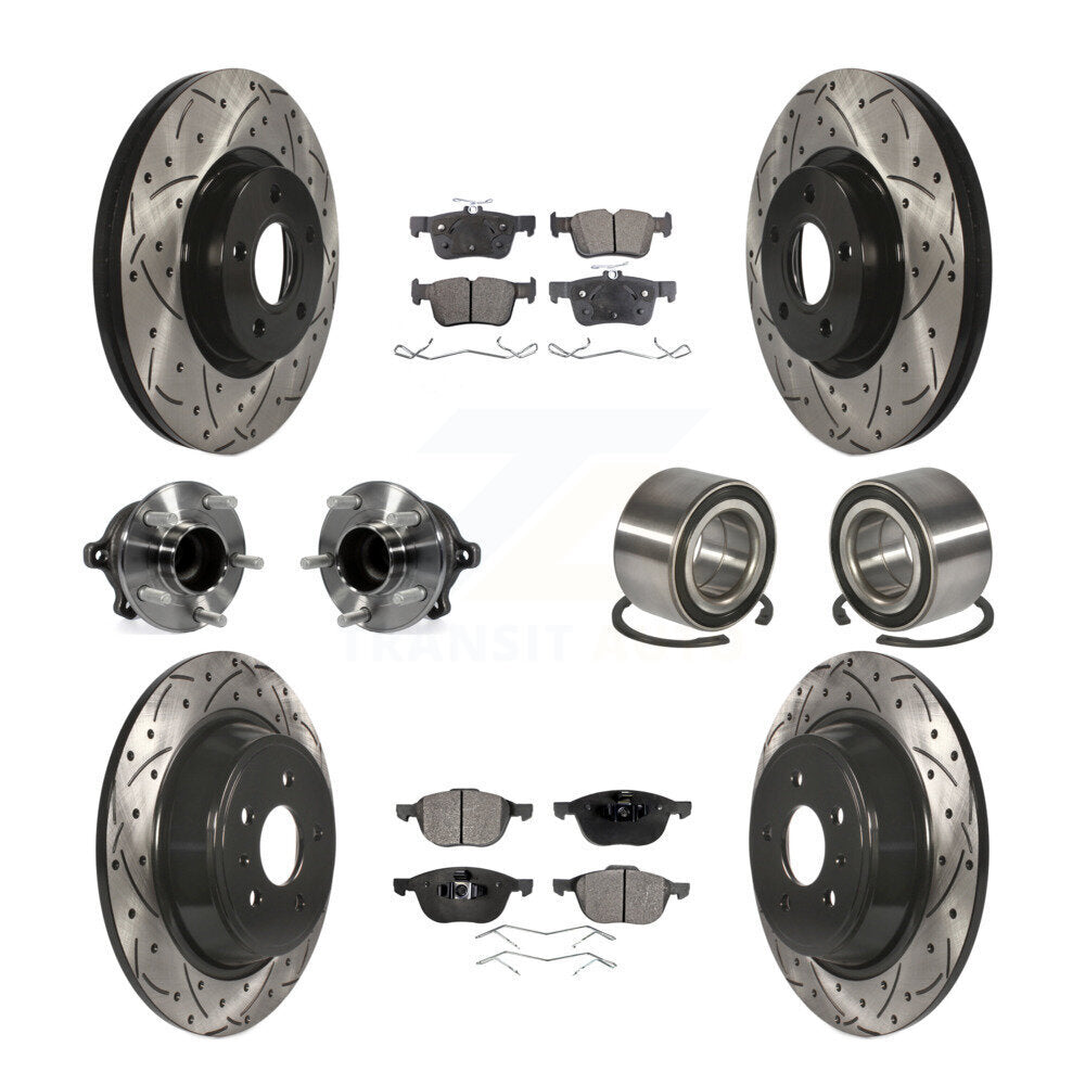 Hub Bearing Coated Disc Brake Rotor & Pads Front Rear Kit (10Pc) For Ford Escape