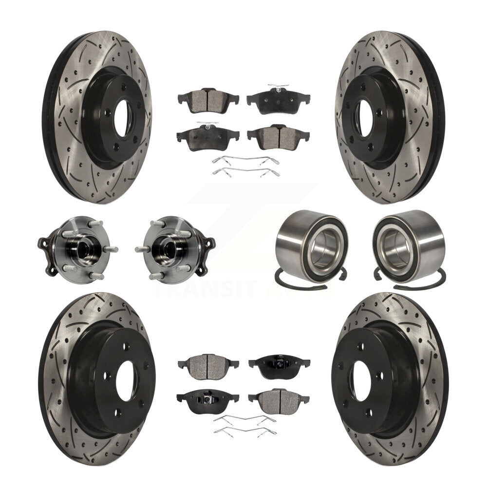 Hub Bearing Coated Disc Brake Rotor & Pads Front Rear Kit (10Pc) For Ford Escape