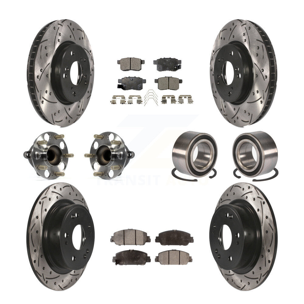 Hub Bearing Coated Disc Brake Rotor & Pad Front Rear Kit (10Pc) For Honda Accord
