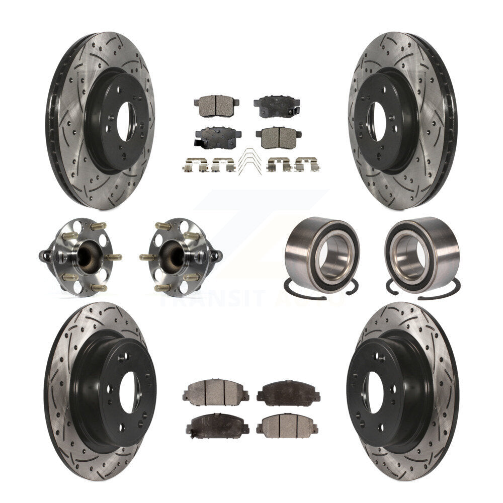 Hub Bearing Coated Disc Brake Rotor & Pad Front Rear Kit (10Pc) For Honda Accord