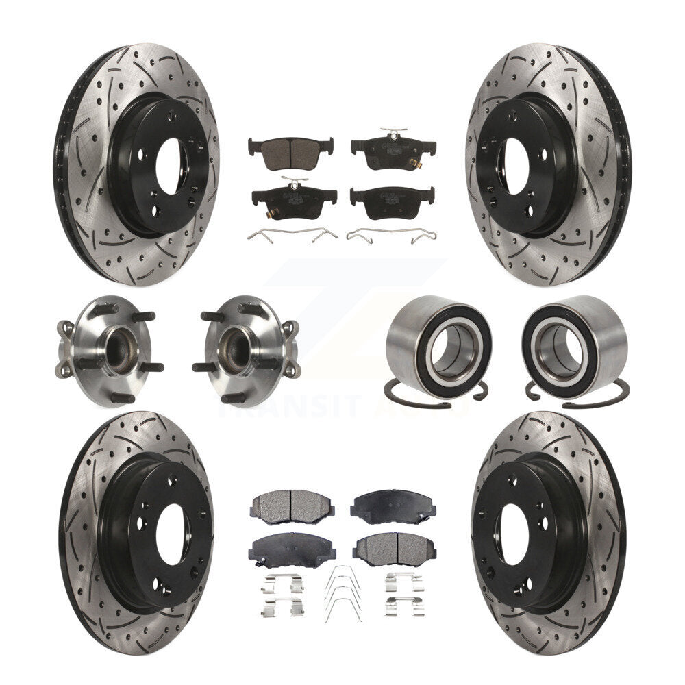Hub Bearing Coated Disc Brake Rotor & Pads Front Rear Kit (10Pc) For Honda Civic
