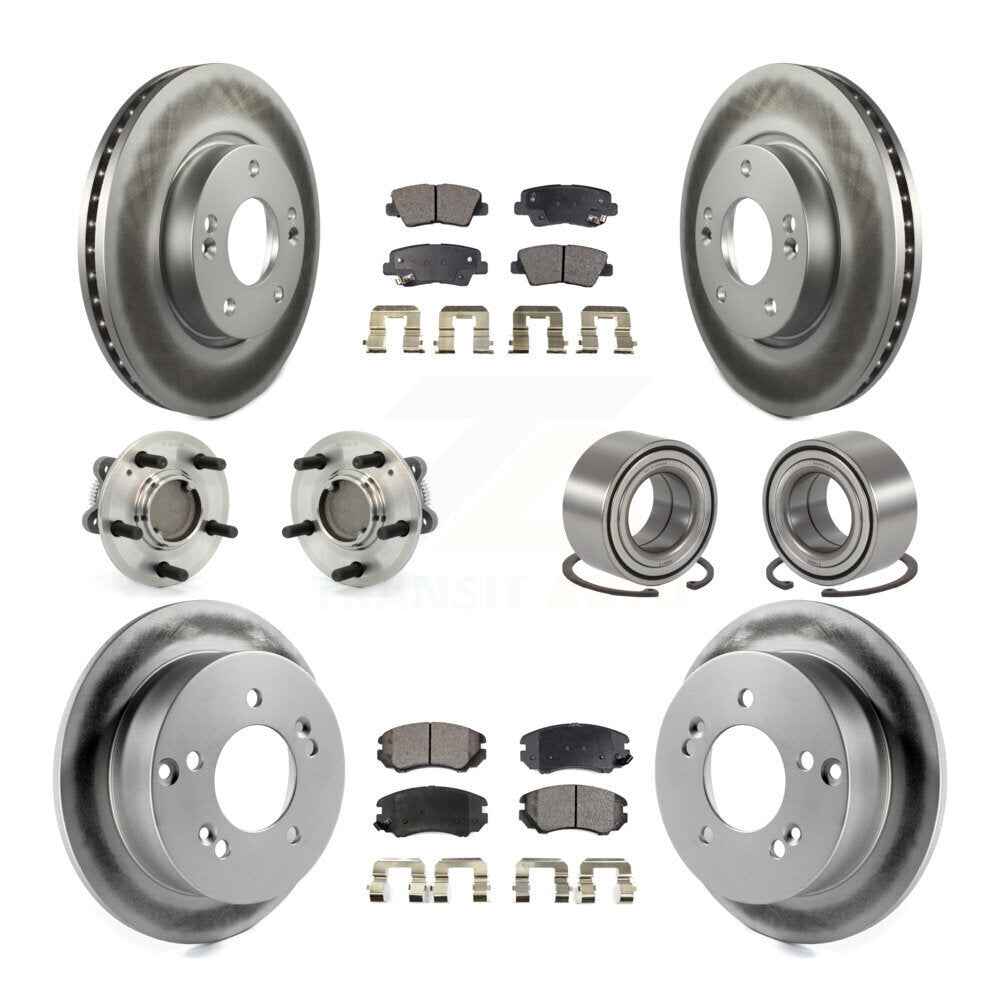 Hub Bearing Coated Disc Brake Rotor Pad Front Rear Kit (10Pc) For Hyundai Sonata