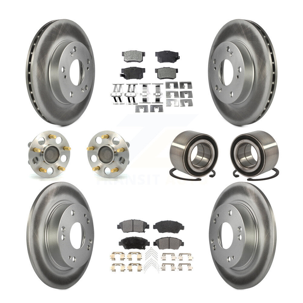 Hub Bearing Coated Disc Brake Rotor & Pads Front Rear Kit (10Pc) For Honda Civic