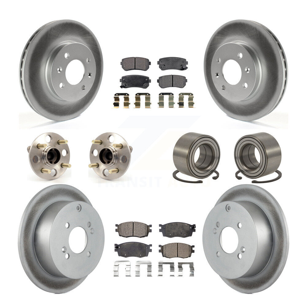 Hub Bearing Coated Brake Rotor Pads Front Rear Kit (10Pc) For Hyundai Accent Kia