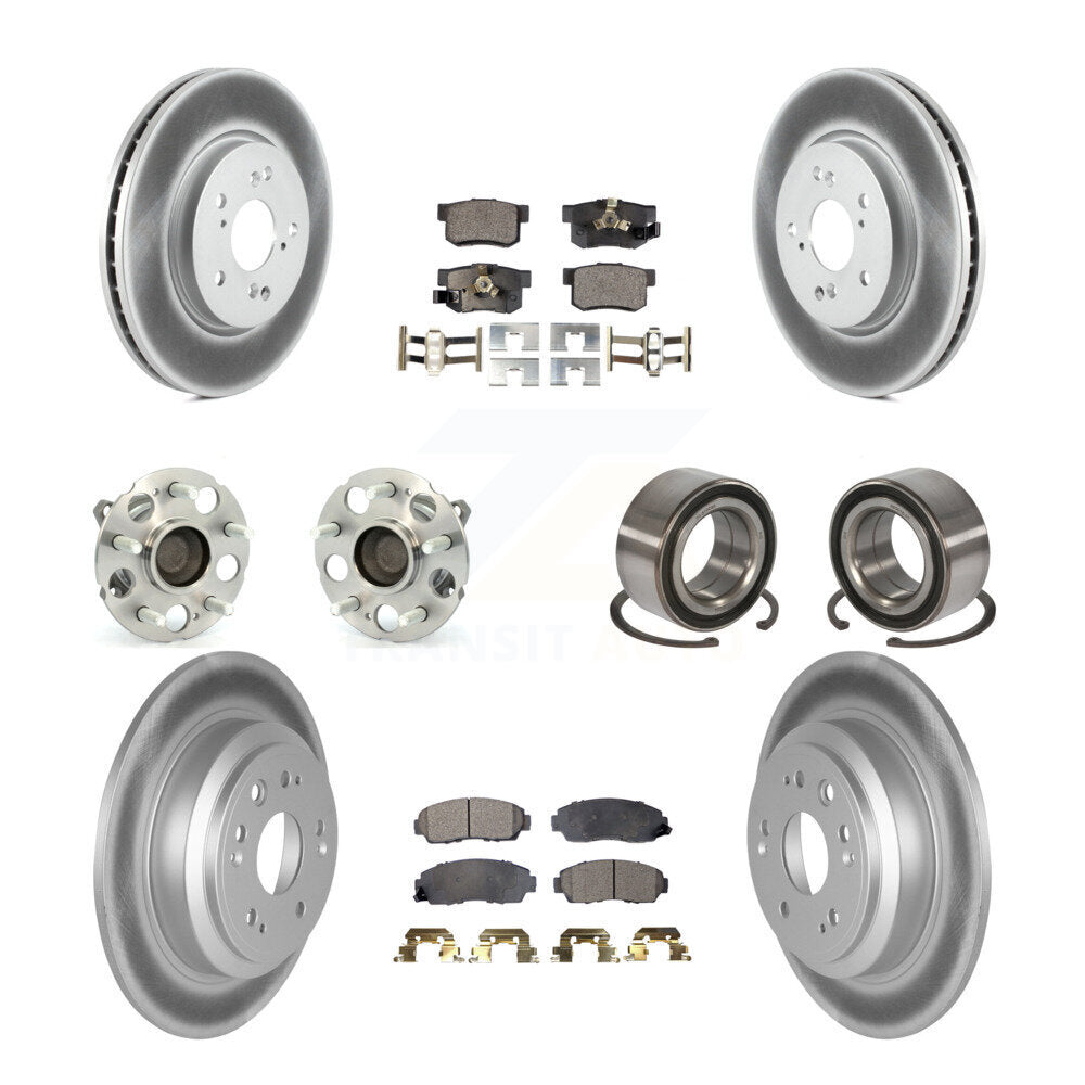 Hub Bearing Coated Brake Rotor & Pads Front Rear Kit (10Pc) For Honda Accord FWD