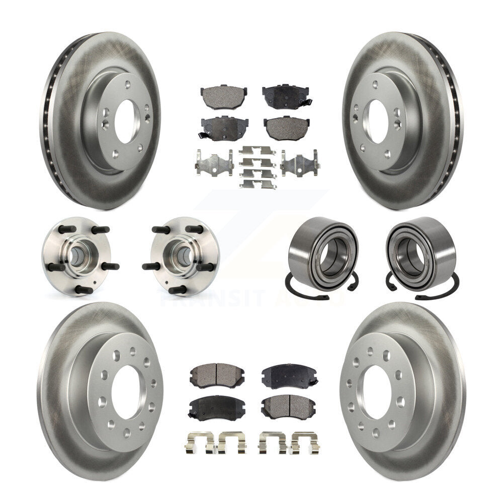 Hub Bearing Coated Brake Rotor And Pad Front Rear Kit (10Pc) For Hyundai Tiburon