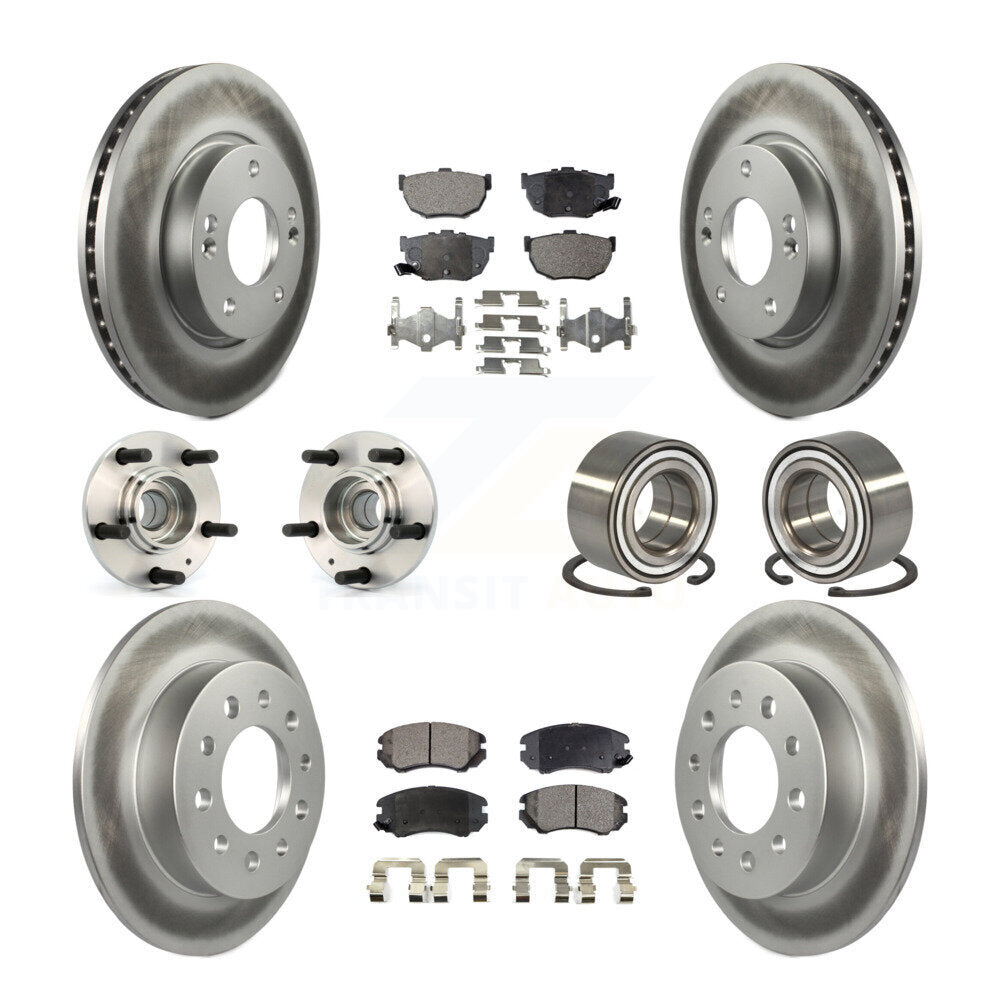 Hub Bearing Coated Brake Rotor And Pad Front Rear Kit (10Pc) For Hyundai Tiburon