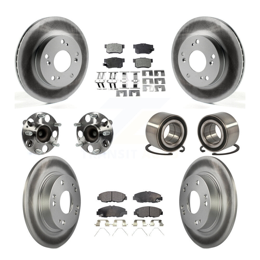 Hub Bearing Coated Disc Brake Rotor & Pads Front Rear Kit (10Pc) For Honda Civic