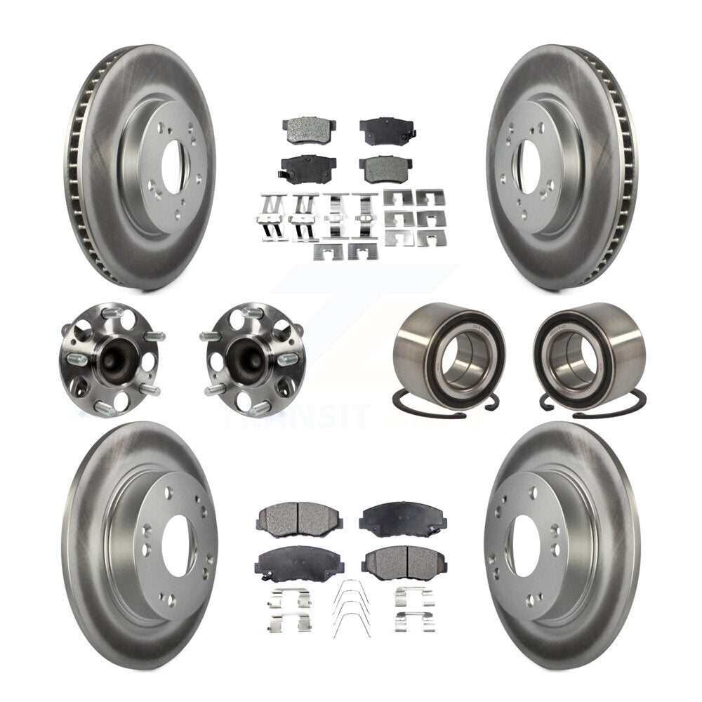 Hub Bearing Coated Disc Brake Rotor & Pads Front Rear Kit (10Pc) For Honda Civic