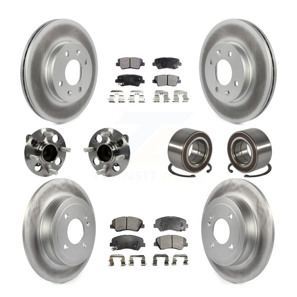 Hub Bearings Coated Disc Brake Rotors And Pads Front Rear Kit (10Pc) For Kia Rio