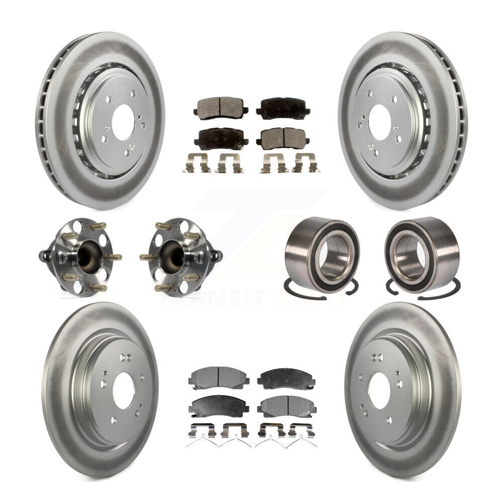 Hub Bearing Coated Brake Rotor Pad Front Rear Kit (10Pc) For 15-20 Acura TLX FWD
