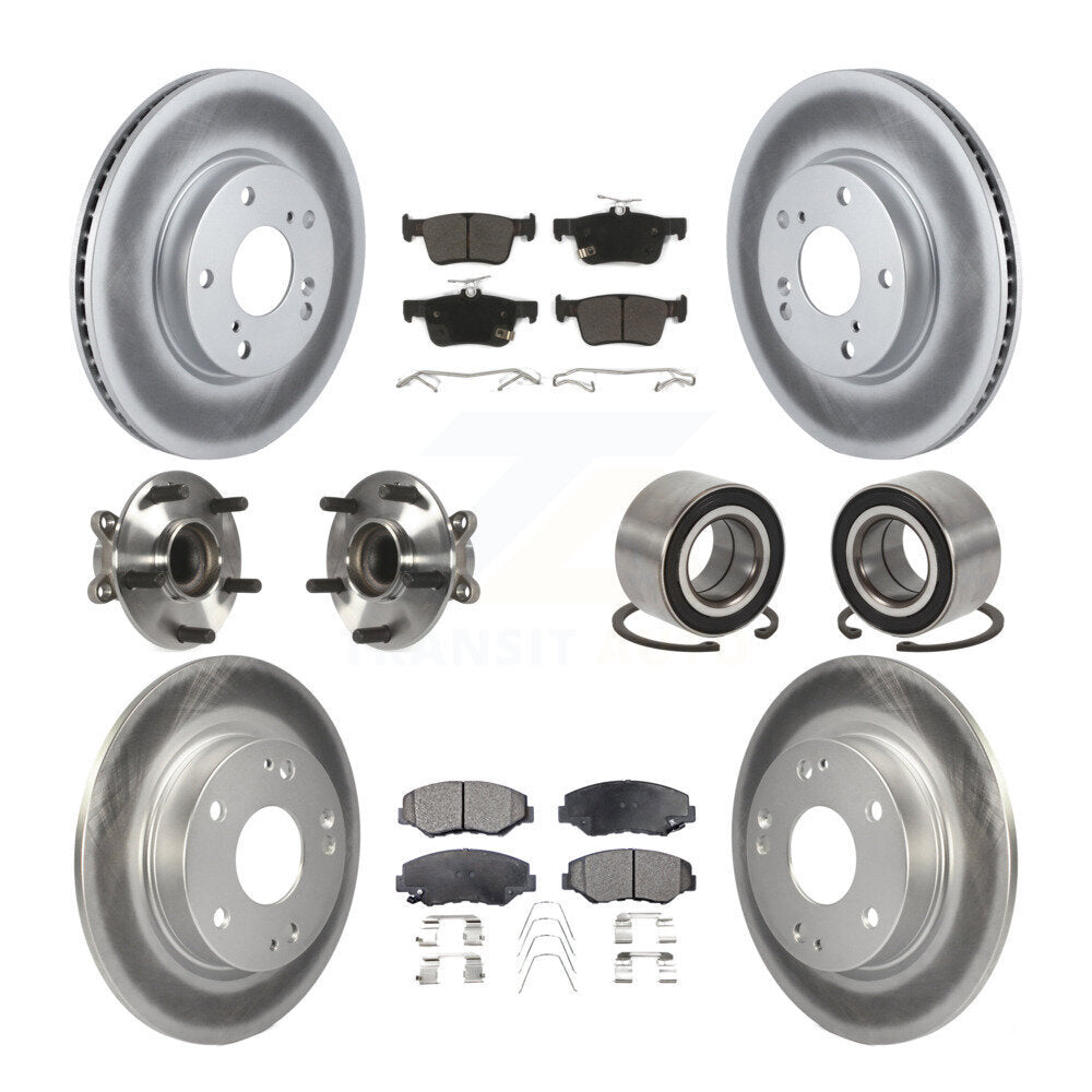 Hub Bearing Coated Disc Brake Rotor & Pads Front Rear Kit (10Pc) For Honda Civic