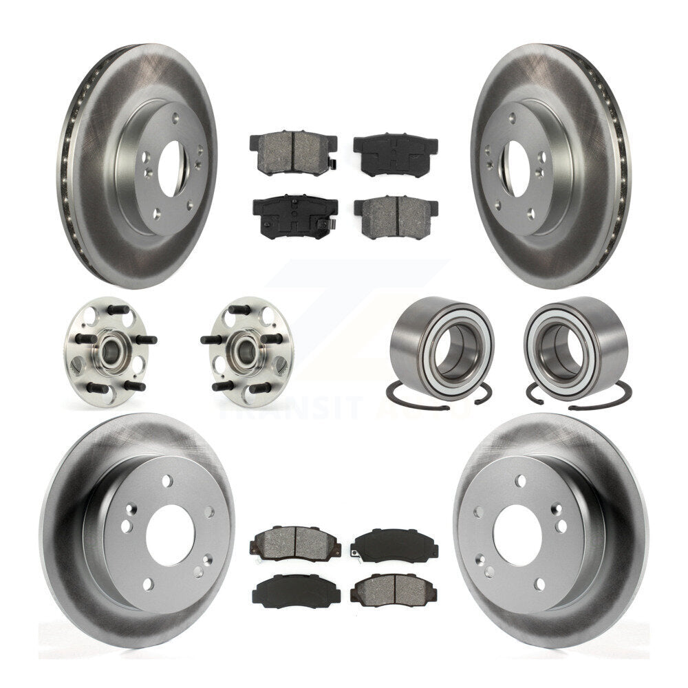 Hub Bearing Coated Disc Brake Rotor & Pad Front Rear Kit (10Pc) For Honda Accord
