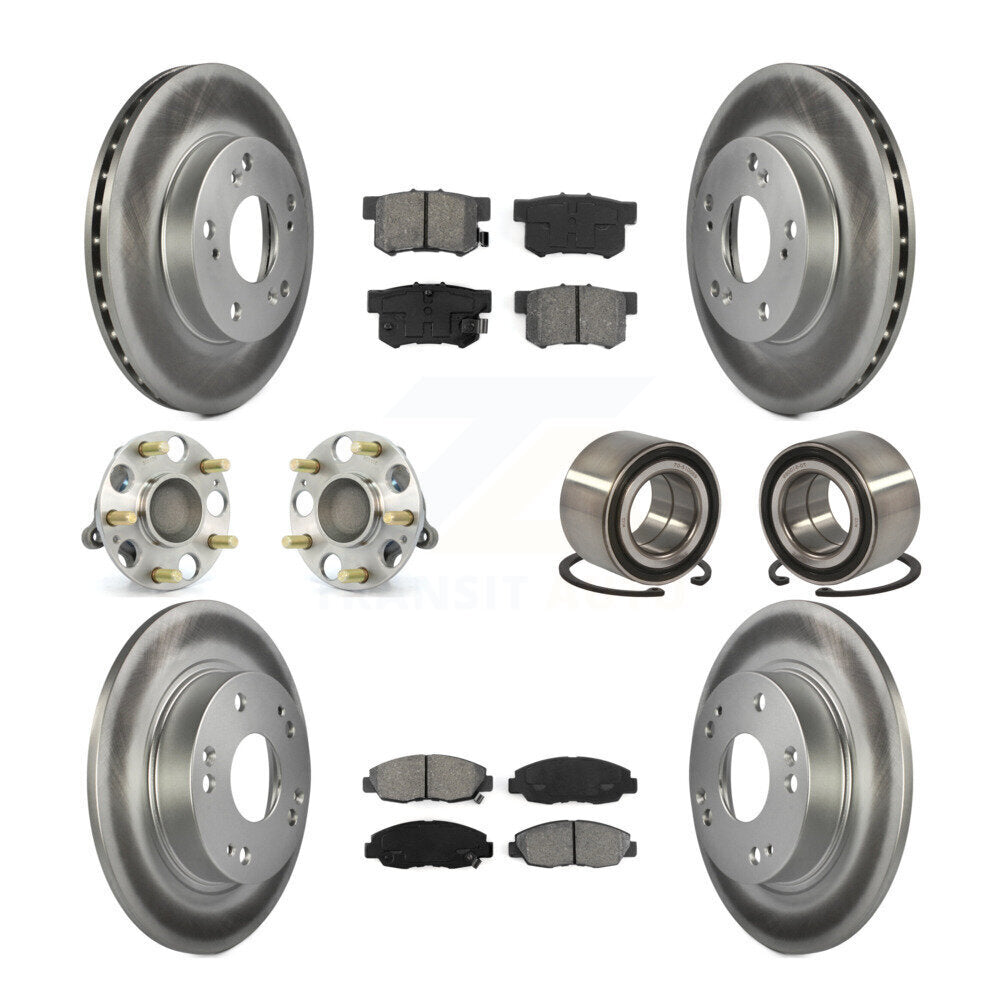 Hub Bearing Coated Disc Brake Rotor & Pads Front Rear Kit (10Pc) For Honda Civic