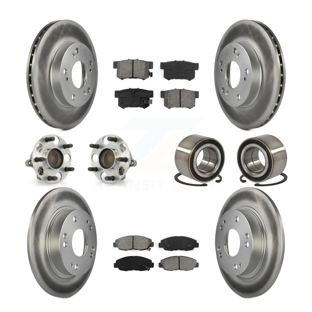 Hub Bearing Coated Disc Brake Rotor & Pads Front Rear Kit (10Pc) For Honda Civic