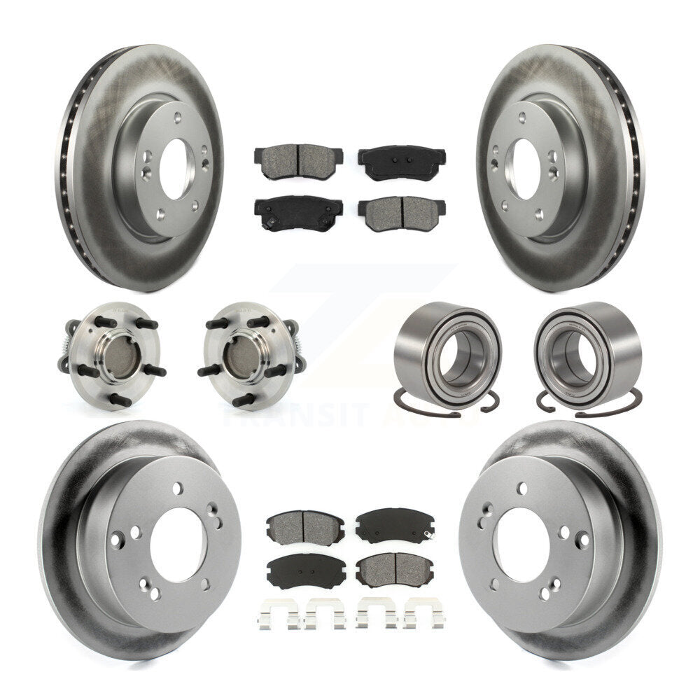 Hub Bearing Coated Brake Rotor Pads Front Rear Kit (10Pc) For Hyundai Sonata Kia