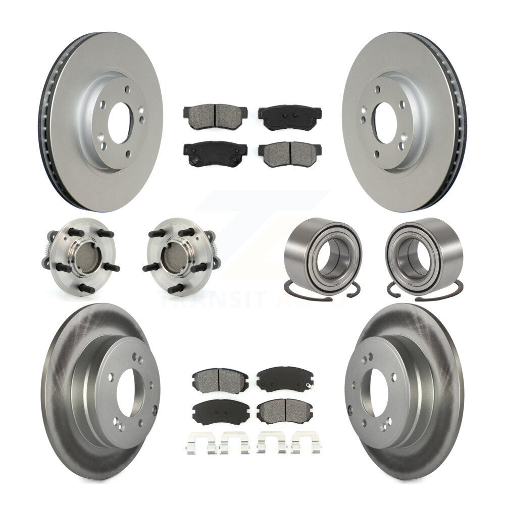 Hub Bearing Coated Disc Brake Rotor Pad Front Rear Kit (10Pc) For Hyundai Sonata