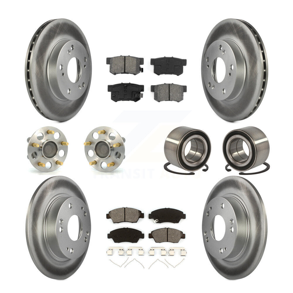 Hub Bearing Coated Disc Brake Rotor & Pads Front Rear Kit (10Pc) For Honda Civic