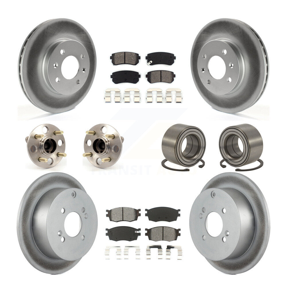 Hub Bearing Coated Brake Rotor Pads Front Rear Kit (10Pc) For Hyundai Accent Kia