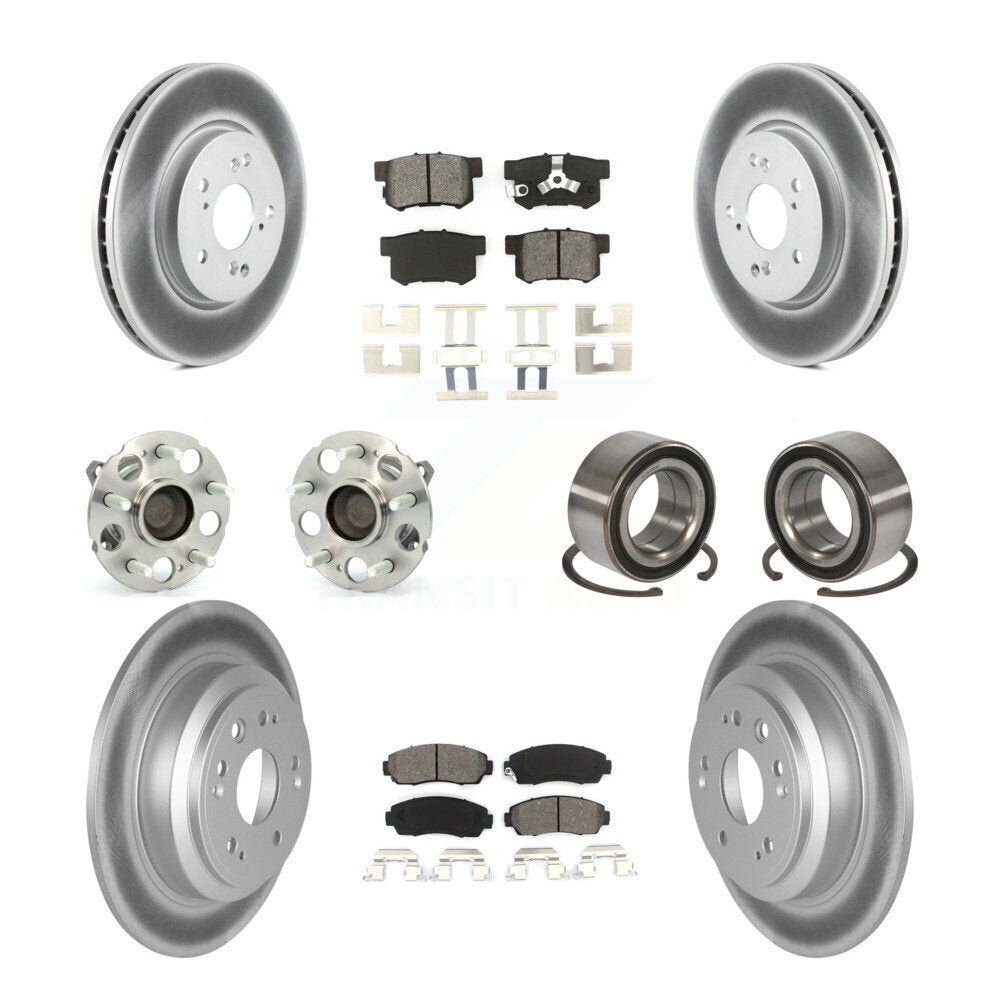 Hub Bearing Coated Brake Rotor & Pads Front Rear Kit (10Pc) For Honda Accord FWD