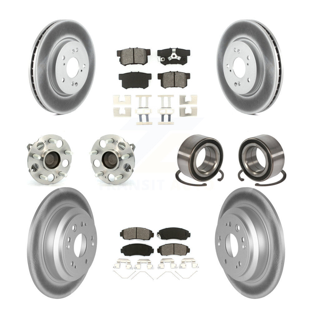 Hub Bearing Coated Brake Rotor Pad Front Rear Kit (10Pc) For Honda Crosstour FWD