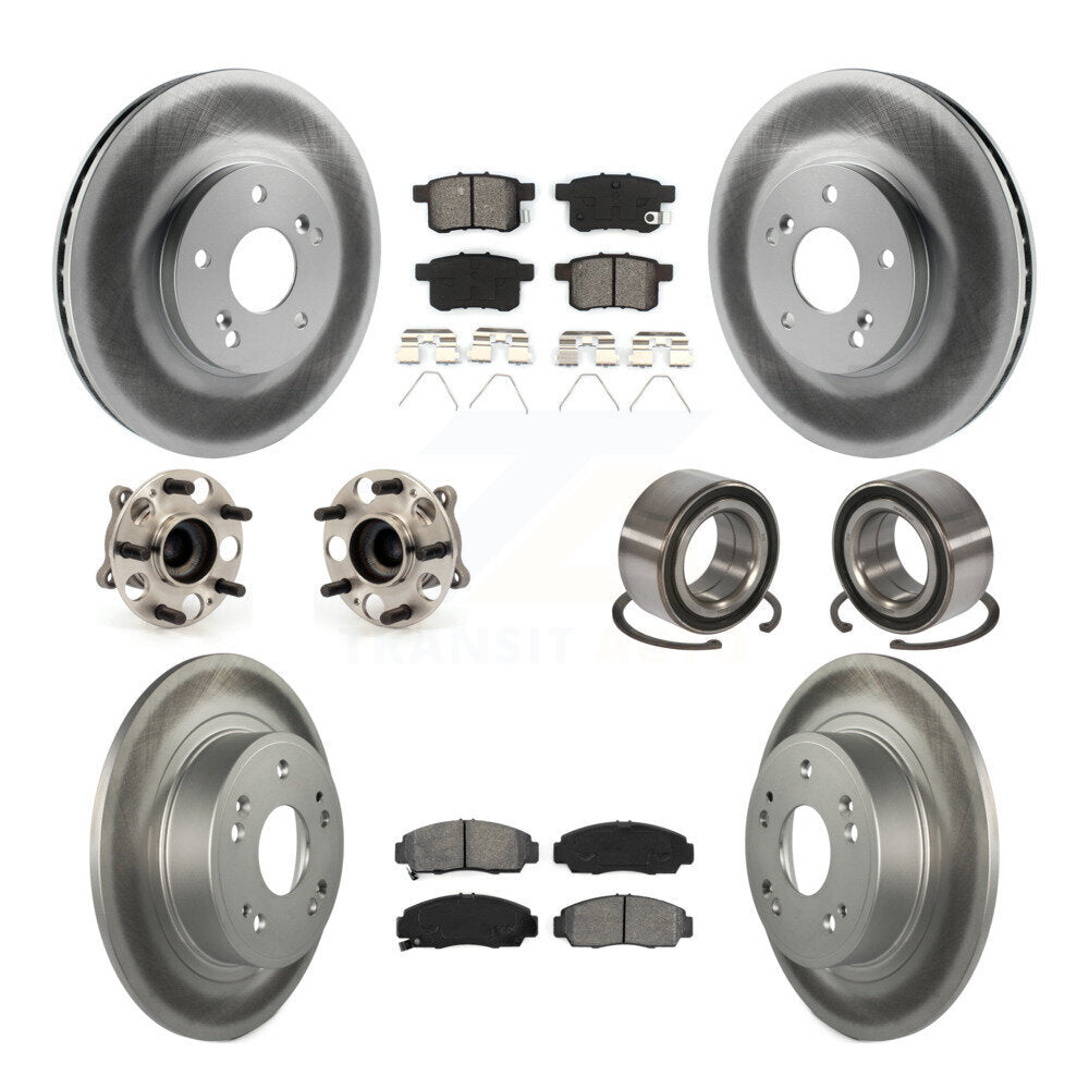 Hub Bearing Coated Brake Rotor Pads Front Rear Kit (10Pc) For Honda Accord Acura