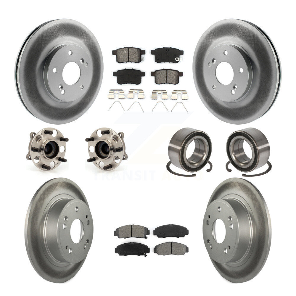 Hub Bearing Coated Brake Rotor Pads Front Rear Kit (10Pc) For Honda Accord Acura