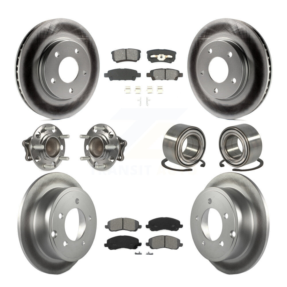 Hub Bearing Coated Brake Rotor & Pad Front Rear Kit (10Pc) For Mitsubishi Lancer
