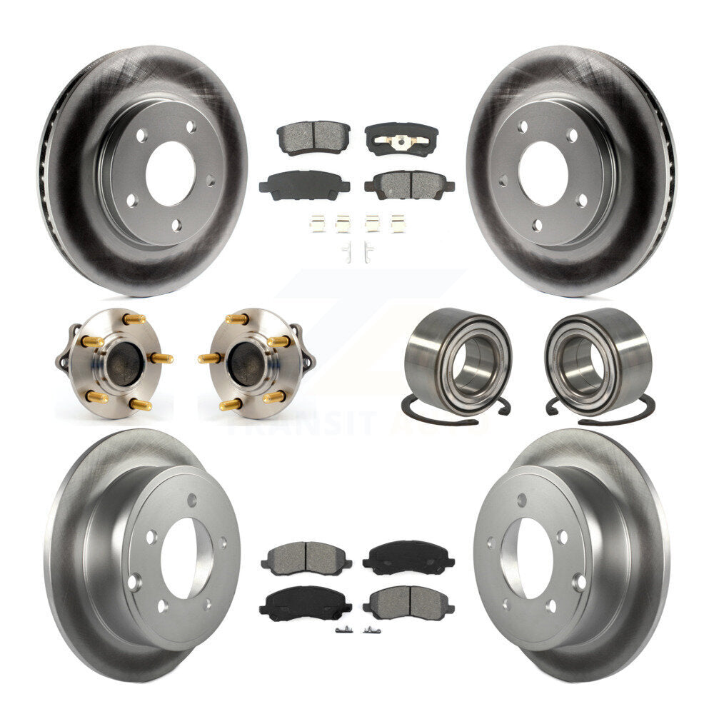 Hub Bearing Coated Brake Rotor & Pad Front Rear Kit (10Pc) For Mitsubishi Lancer