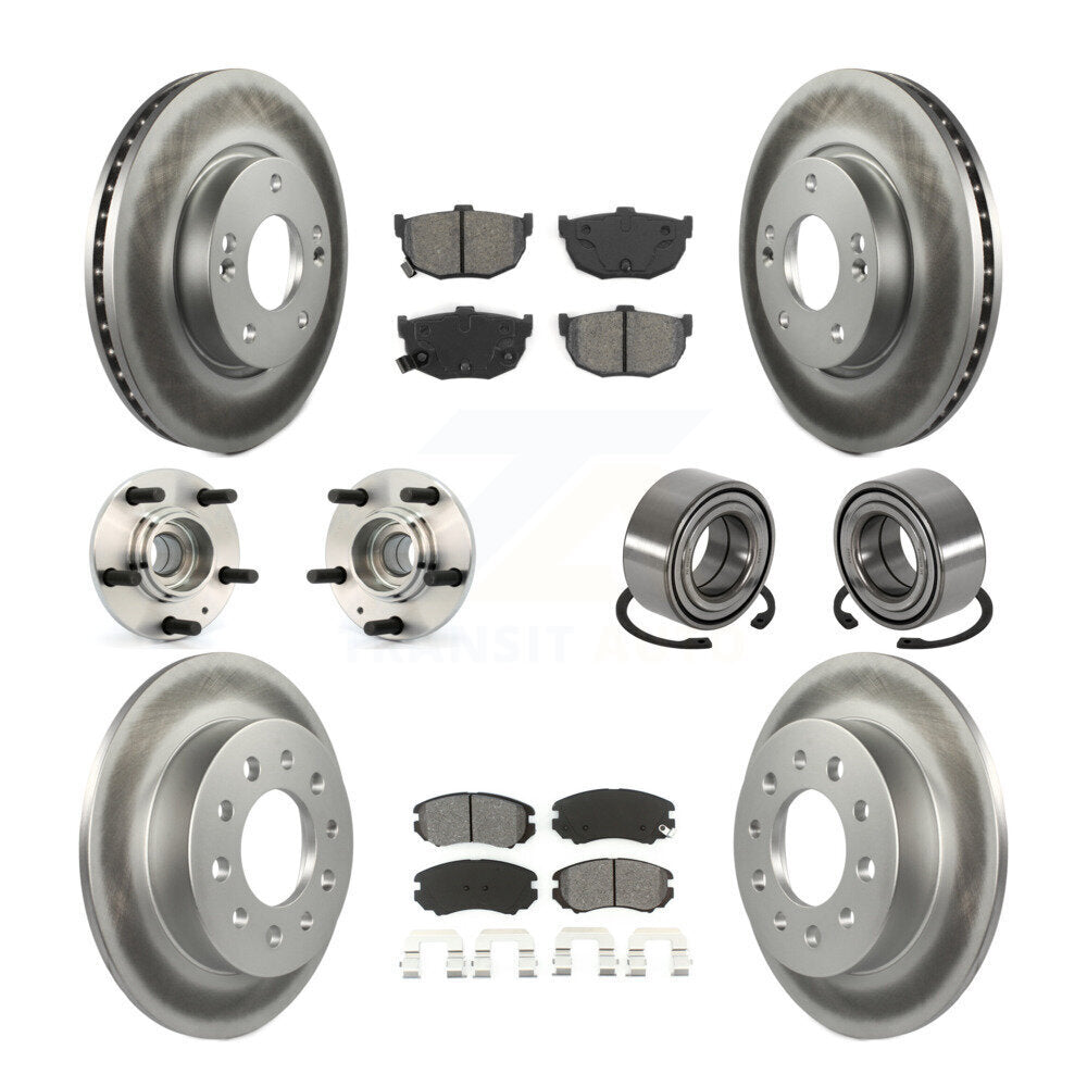 Hub Bearing Coated Brake Rotor And Pad Front Rear Kit (10Pc) For Hyundai Tiburon
