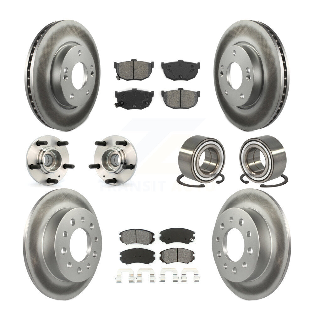 Hub Bearing Coated Brake Rotor And Pad Front Rear Kit (10Pc) For Hyundai Tiburon