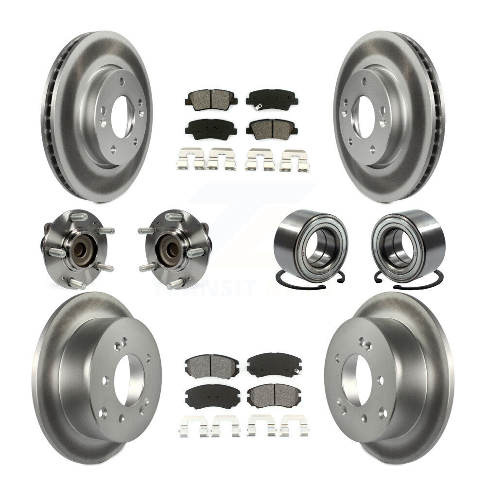 Hub Bearing Coated Disc Brake Rotors And Pads Front Rear Kit (10Pc) For Kia Soul