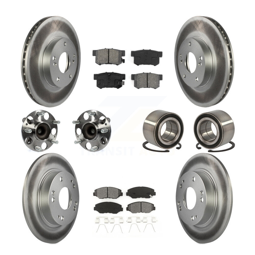 Hub Bearing Coated Disc Brake Rotor & Pads Front Rear Kit (10Pc) For Honda Civic