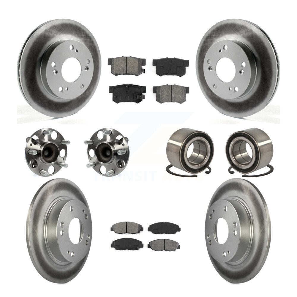 Hub Bearing Coated Disc Brake Rotor & Pads Front Rear Kit (10Pc) For Honda Civic