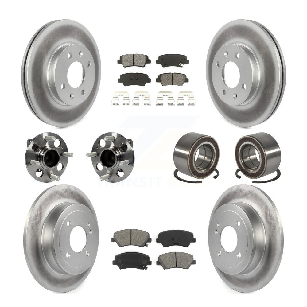Hub Bearings Coated Disc Brake Rotors And Pads Front Rear Kit (10Pc) For Kia Rio
