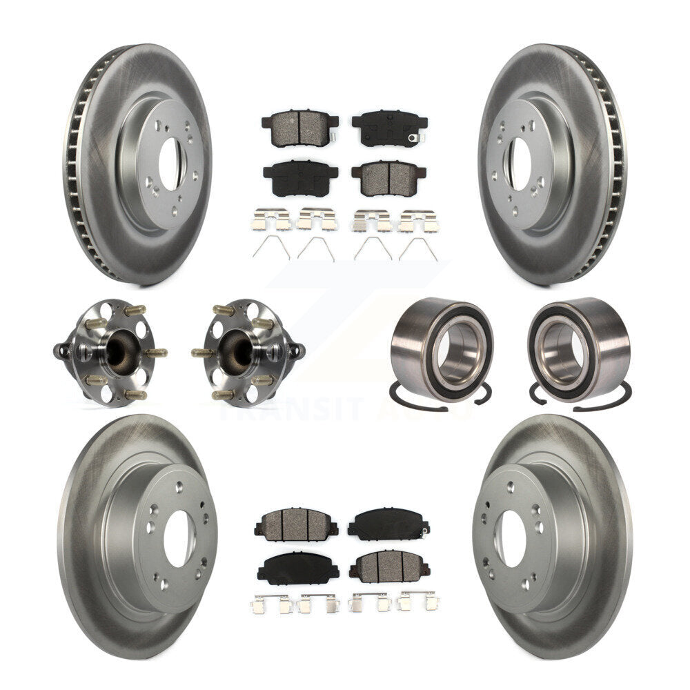 Hub Bearing Coated Disc Brake Rotor & Pad Front Rear Kit (10Pc) For Honda Accord