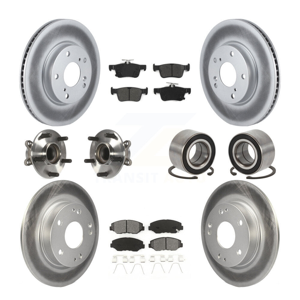 Hub Bearing Coated Disc Brake Rotor & Pads Front Rear Kit (10Pc) For Honda Civic
