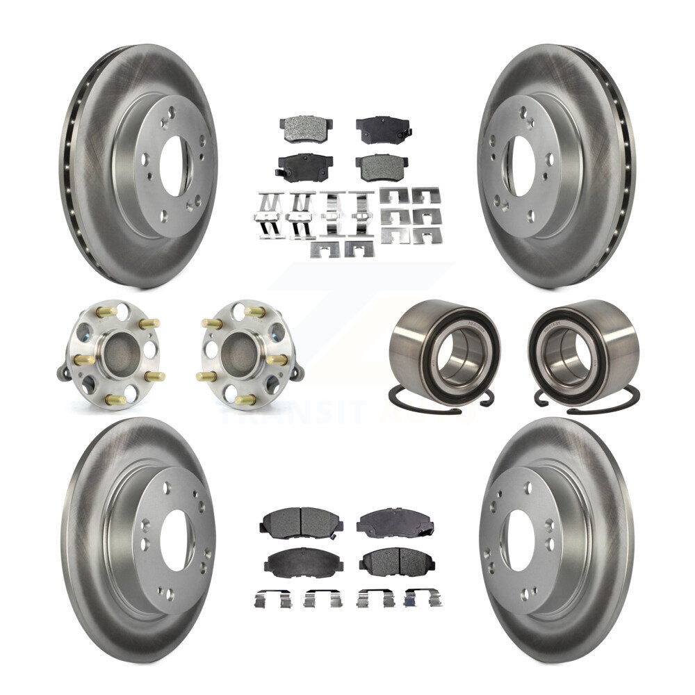 Hub Bearing Coated Disc Brake Rotor & Pads Front Rear Kit (10Pc) For Honda Civic