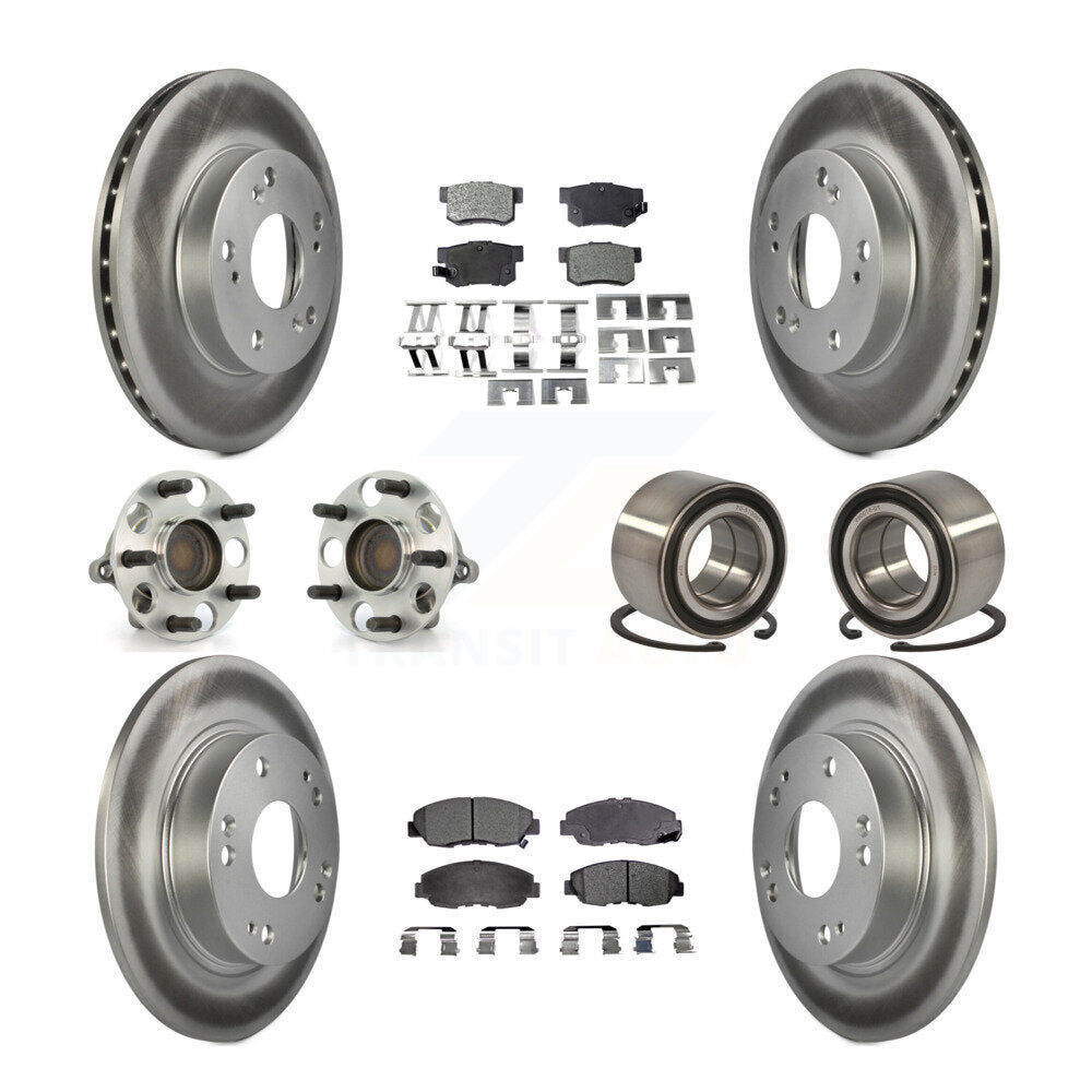 Hub Bearing Coated Disc Brake Rotor & Pads Front Rear Kit (10Pc) For Honda Civic