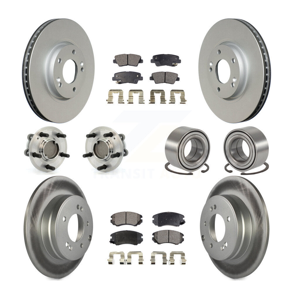 Hub Bearing Coated Disc Brake Rotor Pad Front Rear Kit (10Pc) For Hyundai Sonata