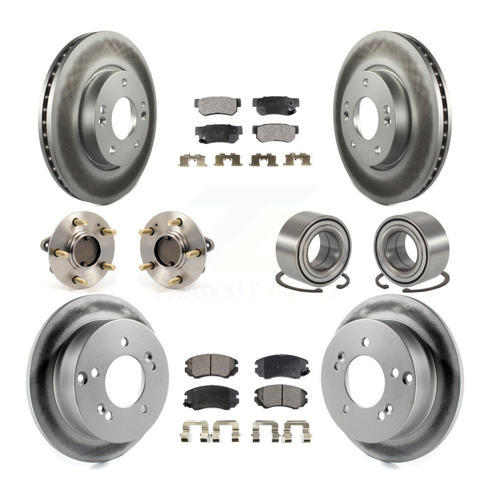 Hub Bearing Coated Brake Rotor Pads Front Rear Kit (10Pc) For Hyundai Sonata Kia