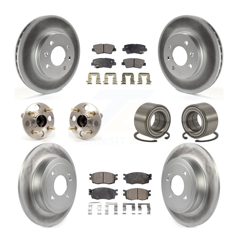 Hub Bearing Coated Disc Brake Rotor Pad Front Rear Kit (10Pc) For Hyundai Accent
