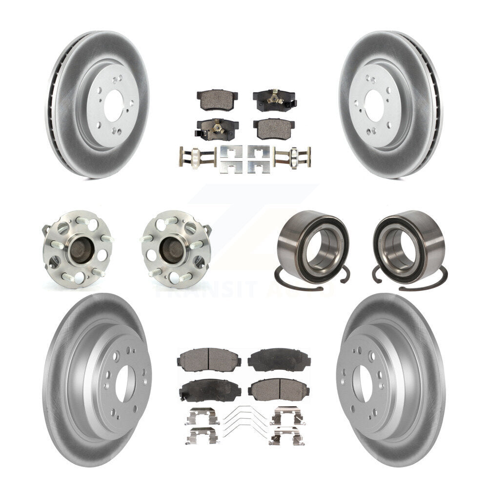 Hub Bearing Coated Brake Rotor Pad Front Rear Kit (10Pc) For Honda Crosstour FWD