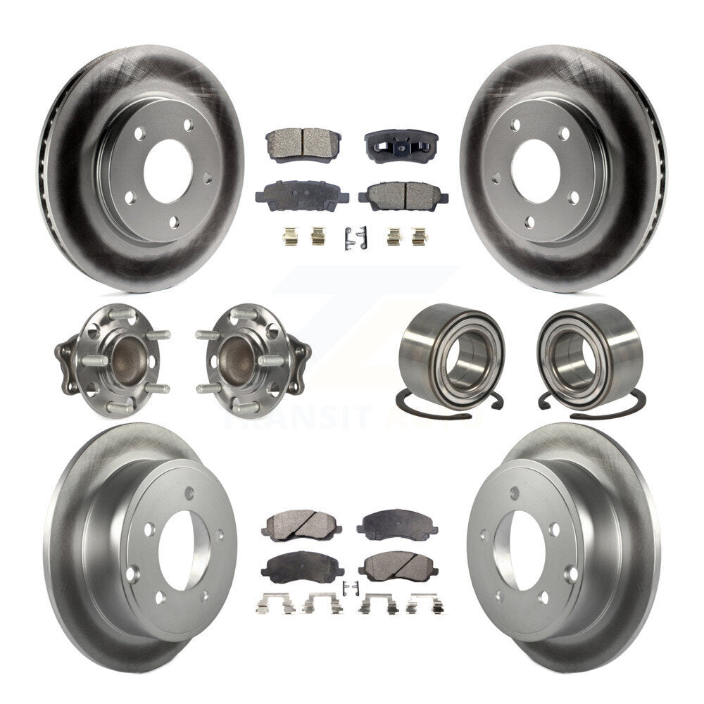Hub Bearing Coated Brake Rotor & Pad Front Rear Kit (10Pc) For Mitsubishi Lancer