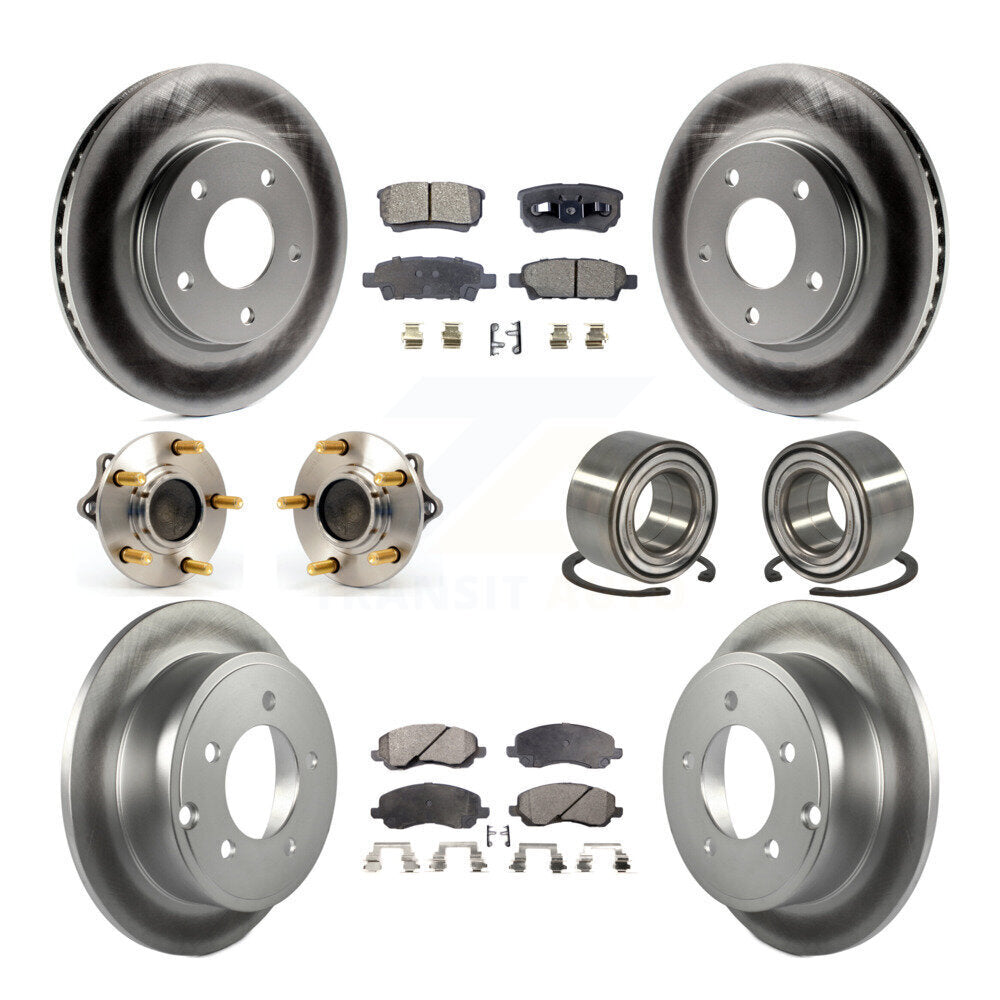Hub Bearing Coated Brake Rotor & Pad Front Rear Kit (10Pc) For Mitsubishi Lancer