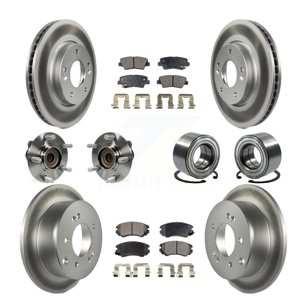 Hub Bearing Coated Disc Brake Rotors And Pads Front Rear Kit (10Pc) For Kia Soul